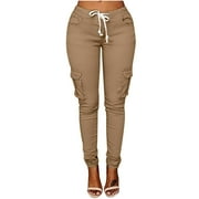 Bigersell Women's Straight Pants Full Length Pants Fashion Women Drawstring Casual Solid Elastic Waist Pocket Loose Pants Pants for Ladies High Waist